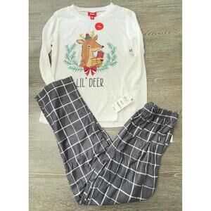 Macy's LilL Deer Gray Plaid Pajamas Unisex Kids Size L 10/12